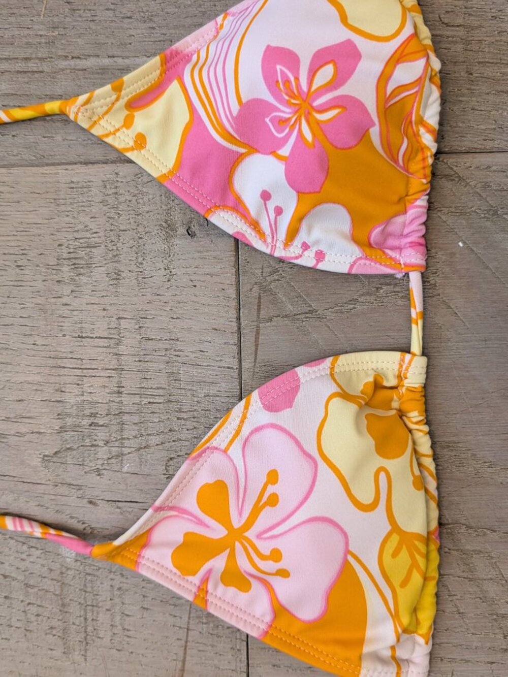 Tropical Floral Triangle Halter Bikini Top Orange Pink Unbranded - Picture 4 of 6